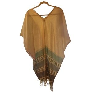 100% Cotton Tribe Alive Cream Blue Green Stripes Poncho Coverup